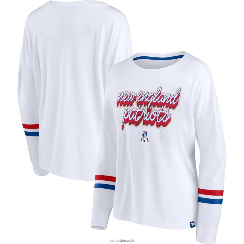 Fanatics Branded White Retro Power Long Sleeve T-Shirt Women Patriots Jersey Clothing 6B6H8J2667