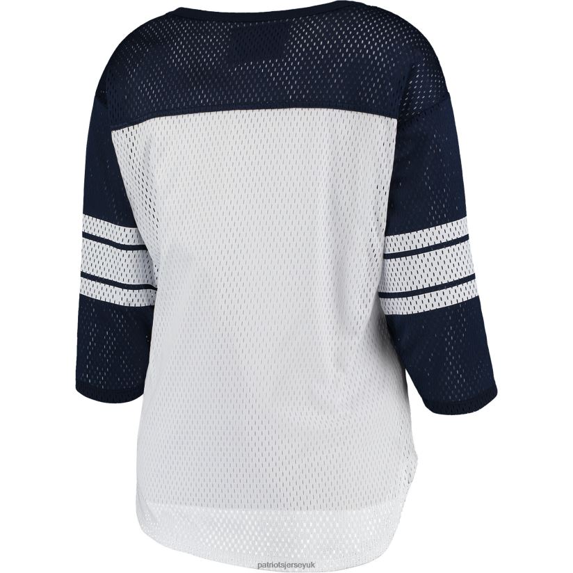 G-III 4Her by Carl Banks White/Navy First Team Three-Quarter Sleeve Mesh T-Shirt Women Patriots Jersey Clothing 6B6H8J2721