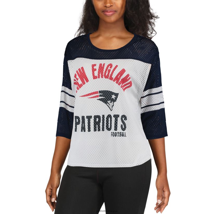 G-III 4Her by Carl Banks White/Navy First Team Three-Quarter Sleeve Mesh T-Shirt Women Patriots Jersey Clothing 6B6H8J2721