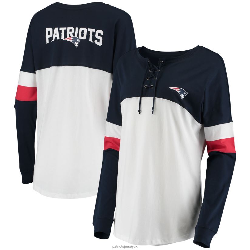 New Era Navy/White Athletic Varsity Lace-Up Long Sleeve T-Shirt Women Patriots Jersey Clothing 6B6H8J2796