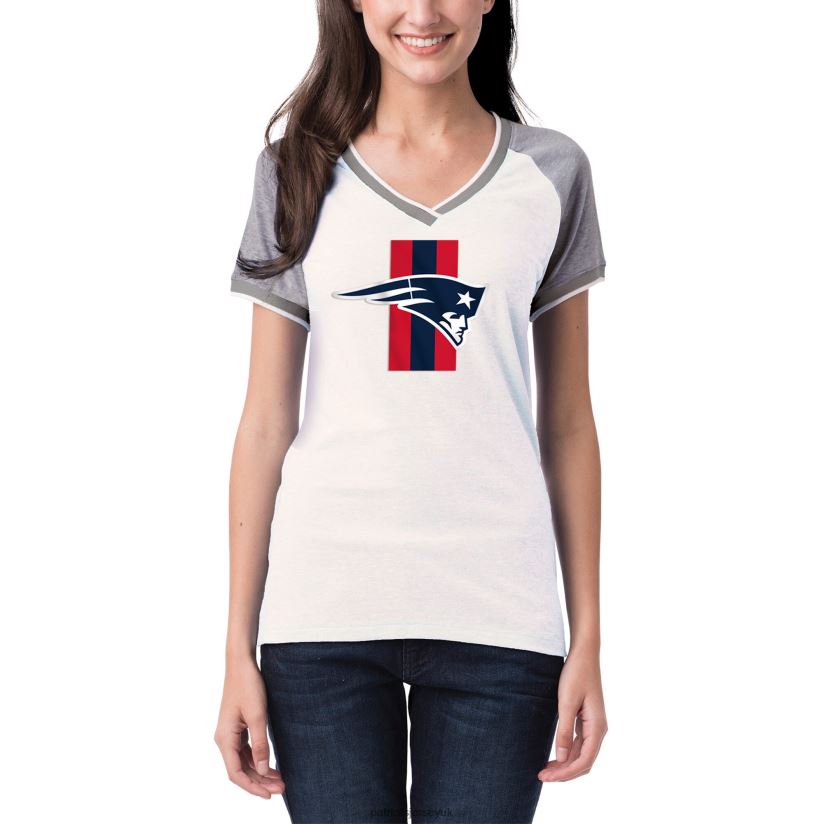 New Era White/Gray Training Camp Raglan V-Neck T-Shirt Women Patriots Jersey Clothing 6B6H8J2766