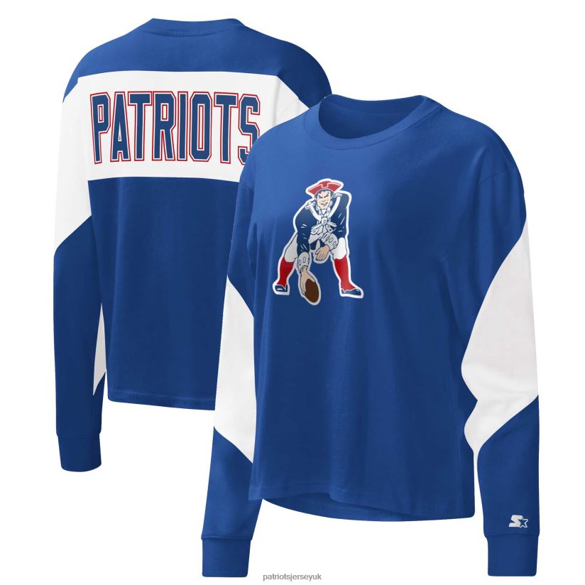 Starter Royal Insight Crop Tri-Blend Long Sleeve T-Shirt Women Patriots Jersey Clothing 6B6H8J2678