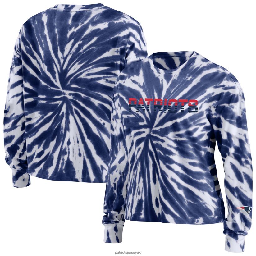 WEAR by Erin Andrews Navy Tie-Dye Cropped Long Sleeve T-Shirt Women Patriots Jersey Clothing 6B6H8J2672