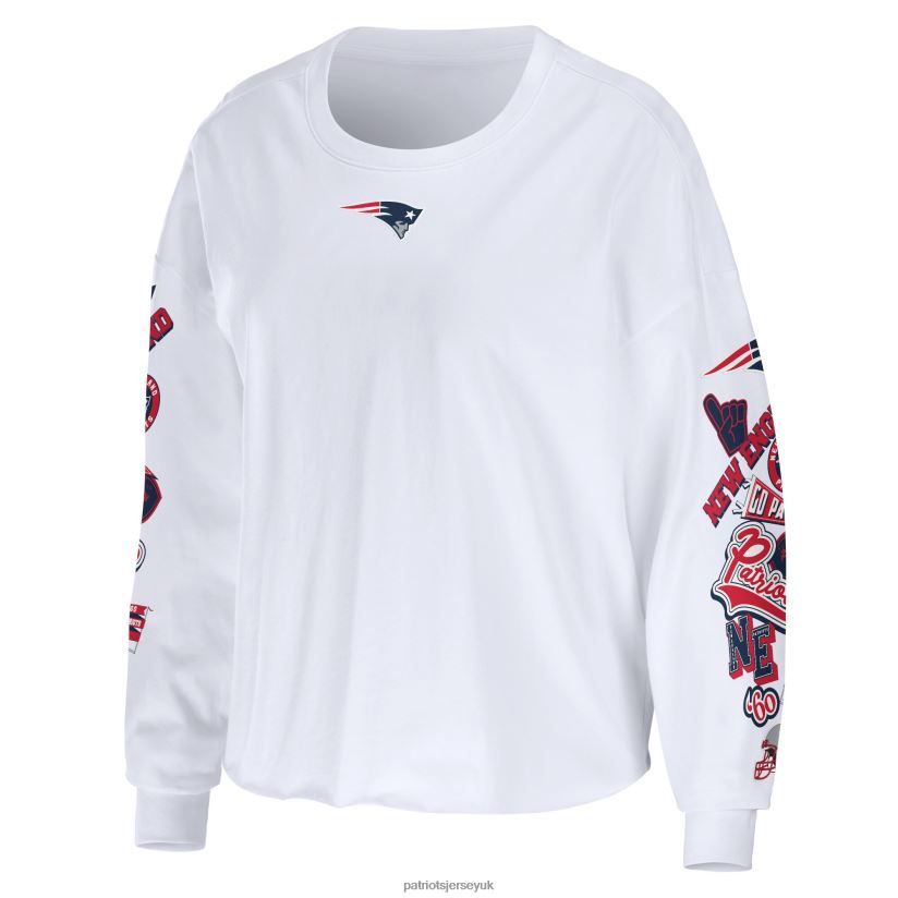 WEAR by Erin Andrews White Celebration Cropped Long Sleeve T-Shirt Women Patriots Jersey Clothing 6B6H8J2687