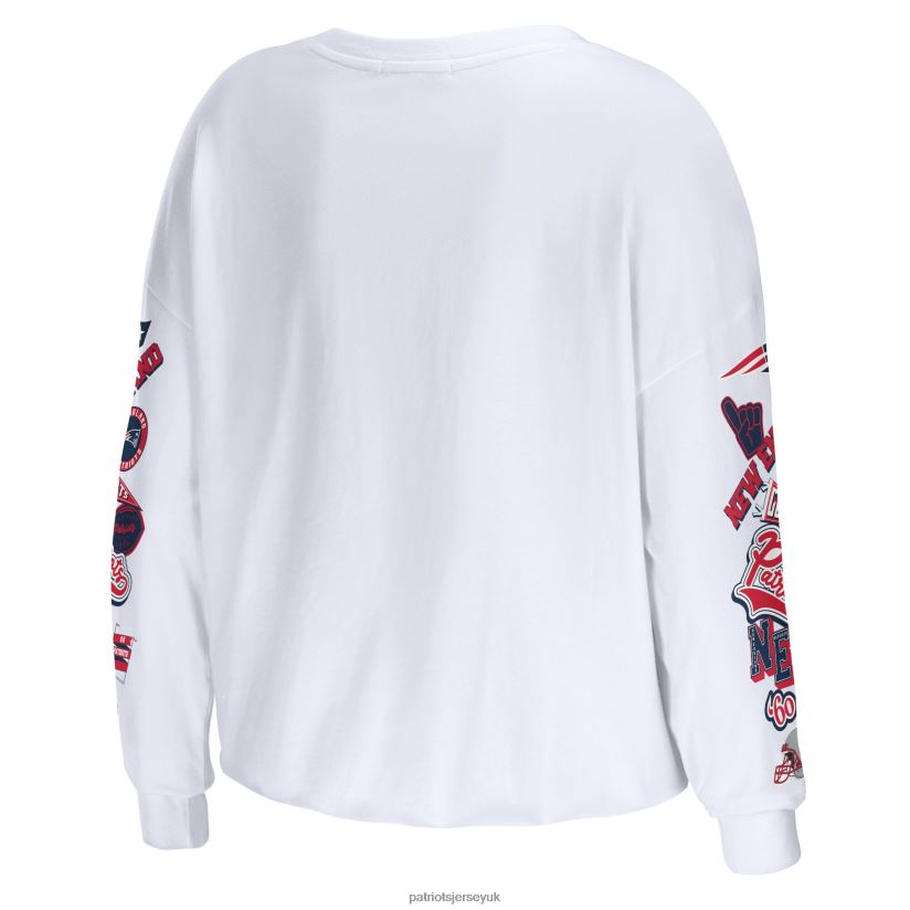 WEAR by Erin Andrews White Celebration Cropped Long Sleeve T-Shirt Women Patriots Jersey Clothing 6B6H8J2687