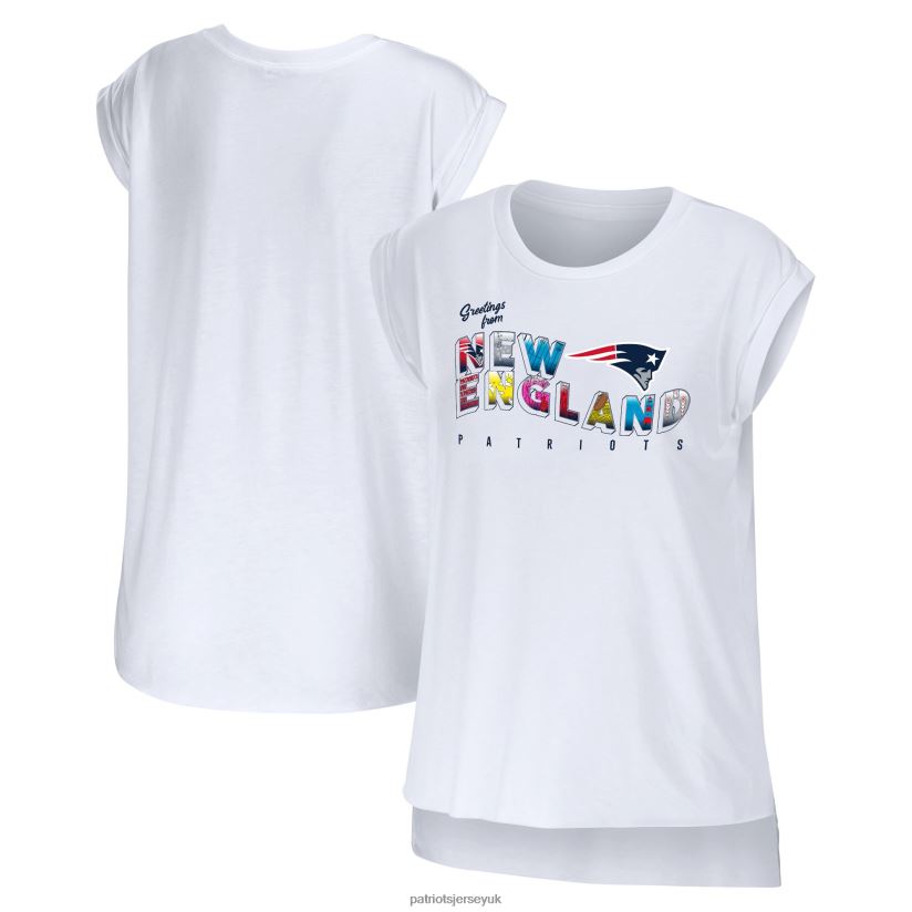 WEAR by Erin Andrews White Greetings From Muscle T-Shirt Women Patriots Jersey Clothing 6B6H8J2682