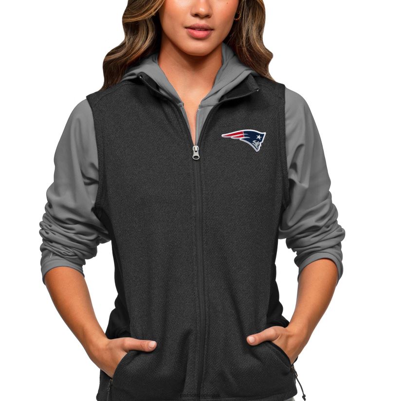 Antigua Heathered Black Closure Full-Zip Vest Women Patriots Jersey Clothing 6B6H8J924
