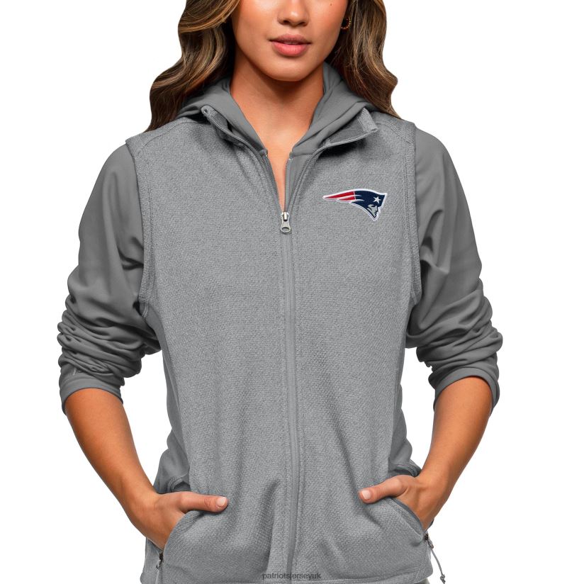 Antigua Heathered Gray Closure Full-Zip Vest Women Patriots Jersey Clothing 6B6H8J984
