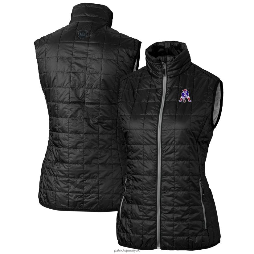 Cutter & Buck Black Throwback Logo Rainier PrimaLoft Eco Full-Zip Puffer Vest Women Patriots Jersey Clothing 6B6H8J1065