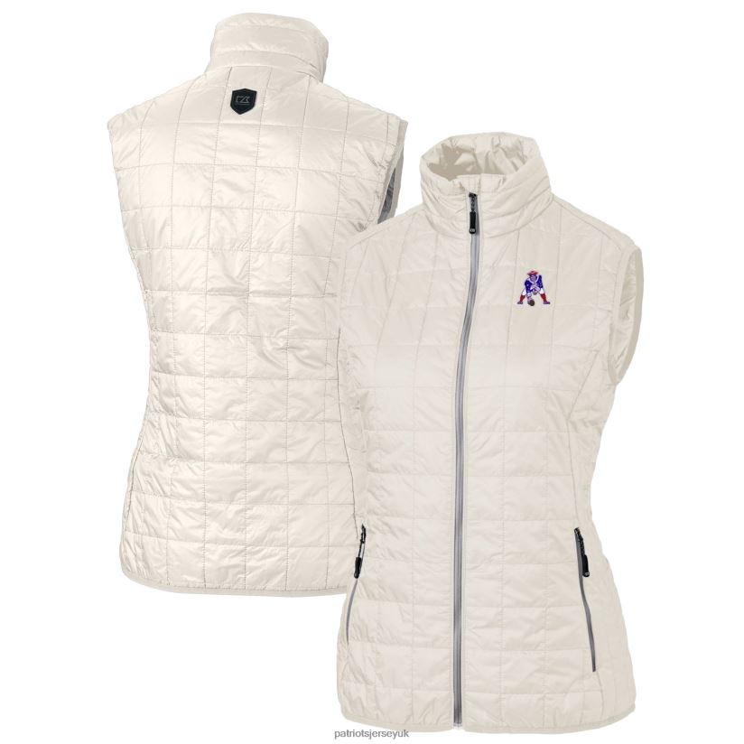 Cutter & Buck Cream Throwback Logo Rainier PrimaLoft Eco Full-Zip Puffer Vest Women Patriots Jersey Clothing 6B6H8J1064