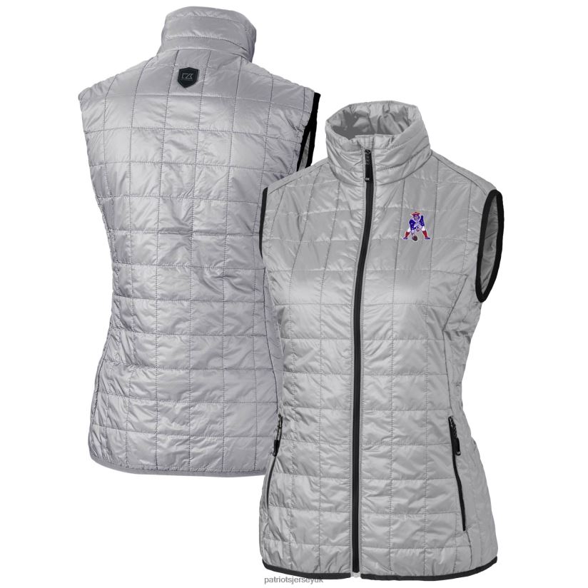 Cutter & Buck Gray Throwback Logo Rainier PrimaLoft Eco Full-Zip Puffer Vest Women Patriots Jersey Clothing 6B6H8J1063