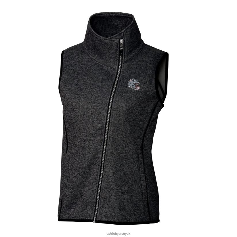 Cutter & Buck Heather Charcoal Helmet Logo Mainsail Sweater-Knit Full-Zip Asymmetrical Vest Women Patriots Jersey Clothing 6B6H8J839