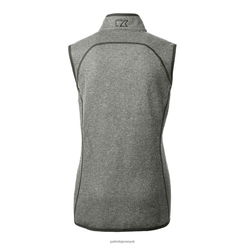 Cutter & Buck Heather Gray Helmet Logo Mainsail Sweater-Knit Full-Zip Vest Women Patriots Jersey Clothing 6B6H8J853