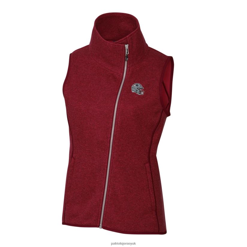 Cutter & Buck Red Helmet Logo Mainsail Sweater-Knit Full-Zip Asymmetrical Vest Women Patriots Jersey Clothing 6B6H8J886