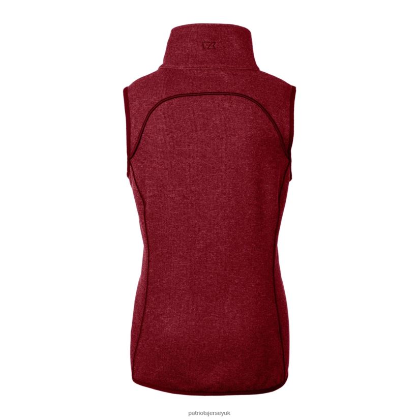 Cutter & Buck Red Helmet Logo Mainsail Sweater-Knit Full-Zip Asymmetrical Vest Women Patriots Jersey Clothing 6B6H8J886