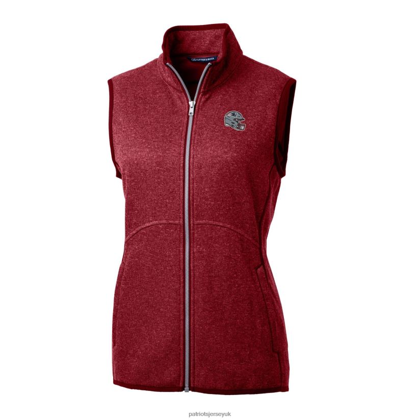 Cutter & Buck Red Helmet Logo Mainsail Sweater-Knit Full-Zip Vest Women Patriots Jersey Clothing 6B6H8J848