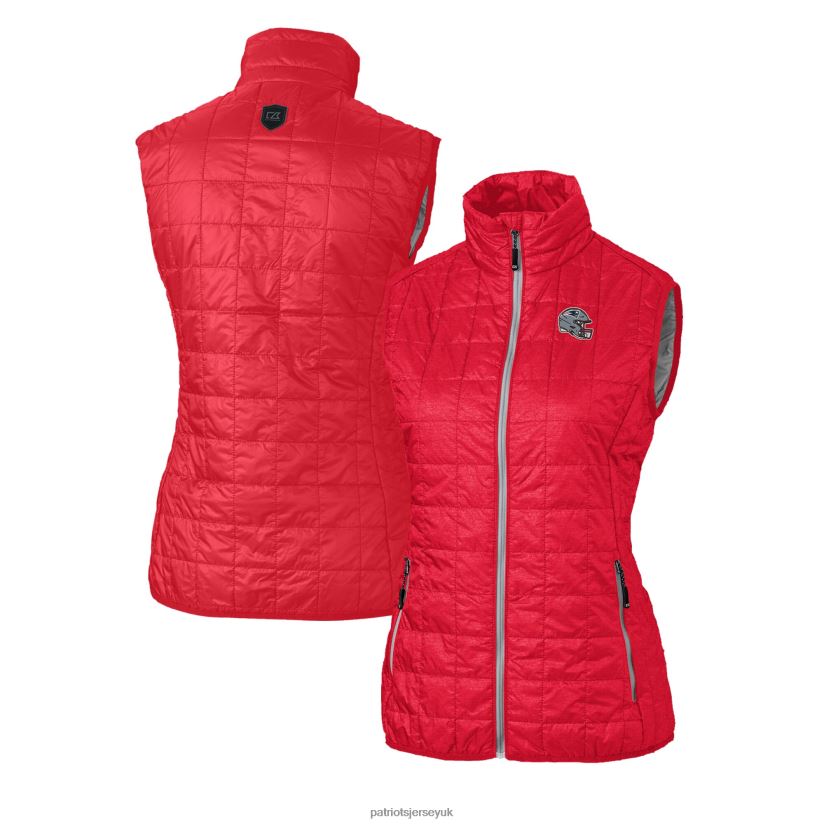 Cutter & Buck Red Helmet Logo Rainier PrimaLoft Eco Insulated Full-Zip Puffer Vest Women Patriots Jersey Clothing 6B6H8J867