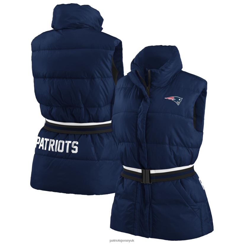 WEAR by Erin Andrews Navy Full-Zip Puffer Vest with Belt Women Patriots Jersey Clothing 6B6H8J880