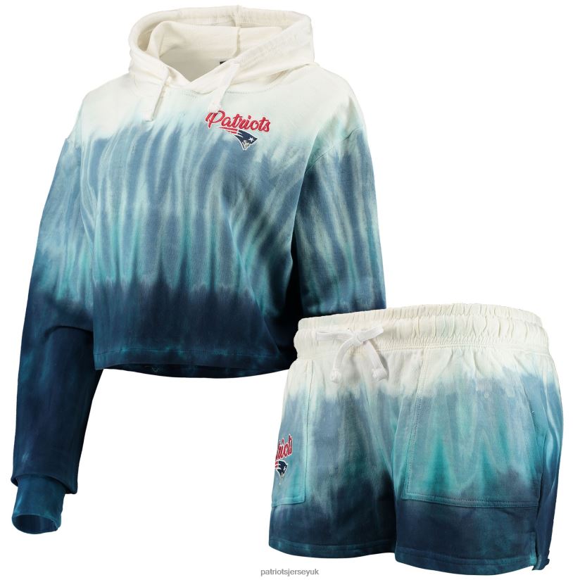 FOCO Navy/White Dip-Dye Crop Pullover Hoodie & Shorts Set Women Patriots Jersey Clothing 6B6H8J2358