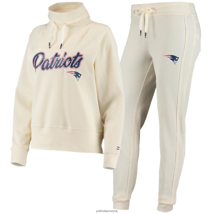 Tommy Hilfiger Cream Zoey Raglan Pullover Sweatshirt & Pants Tri-Blend Lounge Set Women Patriots Jersey Clothing 6B6H8J887
