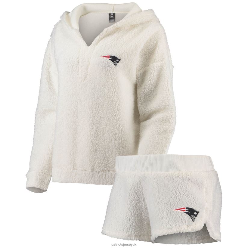 Concepts Sport Cream Fluffy Hoodie Top & Shorts Set Women Patriots Jersey Clothing 6B6H8J2851